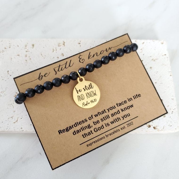 Be Still and Know Bible Verse Black Beaded Bracelet